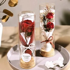 永生玫瑰花 玻璃罩擺件, 紅玫瑰乾花 成品發貨【送手提袋 + 燈 + 賀卡】