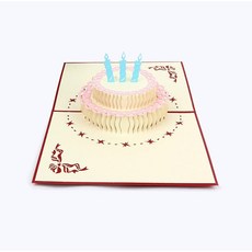베씨 3캔들 케이크 3D 입체 팝업카드 편지 생일축하 생신추카 13*16cm, 레드