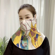 防曬面紗絲巾口罩護臉護頸女防紫外線夏季面罩薄款透氣全臉遮臉, 黃色鏈條