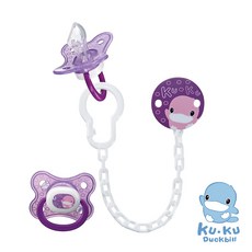 ku.ku Duckbill 酷咕鴨 繽紛樂奶嘴練安撫奶嘴組, 拇指型, 粉色, 1個