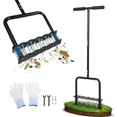 14개의 금속 스파이크가 있는 EtsRmi 잔디 에어레이터 도구 - 토양 통기 관리 을 위한 스프링 베이스 및 자동 잎 청소 기능이 수동 야드 정원 뒷마당 파티오용 헤비 듀티