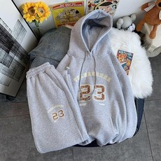 秋冬23號兩件套連帽衛衣男潮流學生運動長褲港風寬鬆大碼潮流套裝