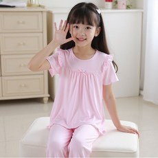 어린이 주니어 키즈 여아 반팔 긴바지 상하 잠옷 세트 홈웨어 실내복