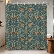 Xiazhilaio 새 장미 및 작약 보태니컬 프린트 파스텔 민트 빈티지 코티지 코어 욕실 커튼 후크 포함 180.3cm x 188cm(71 74인치) 섀비 시크 방수