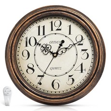 229961 Geevon 빈티지 벽시계 조용한 30.5cm(12인치) 레트로 라운드 시계 쿼츠 장식 배터리 작동 벽시계 주방 사무실 침실 거실 교실 장식용, 229961 Geevon 빈티지 벽시계, 조용한 30.