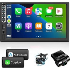 대시 캠 카메라 애플 카플레이 안드로이드 오토 7인치 터치스크린 더블 딘 라디오 카 오디오 수신기 블루투스 음성 제어 미러링크 FMUSBTFAUX서브우퍼 포함 리드팬 더블 딘, with carplay&android auto