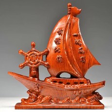 花梨木 黑檀木 一帆風順 龍船擺件, 如圖所示, 1個