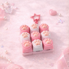 로로메라 고양이 발바닥 키보드키링 9구 별모양 고리 딸깍 스트레스해소 장난감 키캡, 1개, 블러쉬핑크