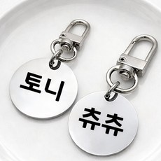 강아지인식표 써지컬 원형팬던트 원터치 걸기편한 이름표, 1개, 실버