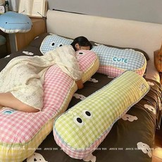 롱쿠션 바디필로우 긴베개 캐릭터 스타일 대형 인형 소파침대 다용도 여성용 홈데코용 인스타 감성 체크무늬, 옐로우 패드없음 분리세탁 가능