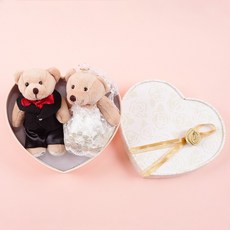 小熊家族 13公分 迷你婚紗熊禮盒 C款 婚禮小物 附愛心禮盒 腳底熊頭刺繡, 1個, 無愛心盒