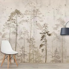 커스텀 아트 페인팅 레트로 대형 노스탤지어 나무 새들, Straw Texture