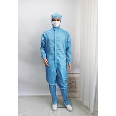 [제전복 원피스] 화이트 스카이블루 기본형 귀망사일체형 방진복 크린룸 정전기방지 무진복 제전가운, 기본형 (후드모자없음), L, 하늘색(sky blue), 1개