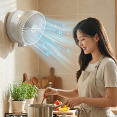 화장실 주방 벽걸이선풍기 무선 저소음 소형 벽부착 붙이는 접이식 벽 선풍기, 벽걸이 선풍기 (블랙)