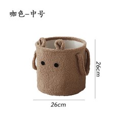 布藝可愛卡通動物造型收納桶 40x30x22cm 附提手 摺疊儲物筐, 1個, 咖色中號