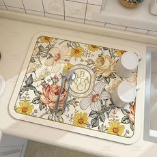 라온프리 플라워 규조토 식기 건조 주방 드라잉 매트, 01. 베이지 데일리, 1개