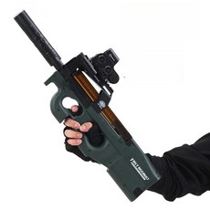 수정탄전동건 P90 대형 총구 LED 소음기 Lehui 소총 나일론 메탈, 그린, 수정탄x1팩 배터리x1개, 1개