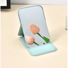 휴대용 접이식 미니 탁상거울 PU커버 탁상 거울 화장 미러, 연두색