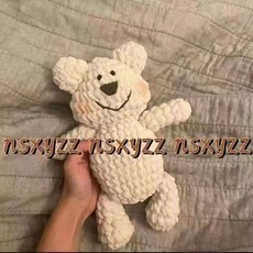 冰條綫鈎織 情侶小熊玩偶 解悶手工編織 diy材料包 情人節送女友禮物 小熊掛件鉤織 手工製品 自製卡通玩偶, 1個, 卡其白色小熊材料包送工具教程