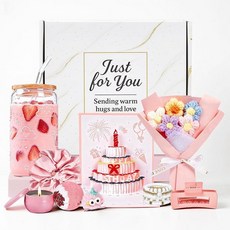 여성용 생일 선물 핑크 셀프 케어 선물 세트 473.2ml(16온스) 유리 컵 크로셰 꽃 양초 및 배쓰밤 포함 엄마 아내 여자 친구 또는 친한 친구를 위한 사려 깊, 1, 473.2ml