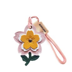 BORKUANA 에어태그와 호환되는 가죽 키체인 홀더 케이스 키링과 랜야드가 있는 귀여운 보호 커버 지갑 열쇠 가방 반려동물용 긁힘 방지 파인더 GPS 트래커 케이스(블, 사쿠라 C