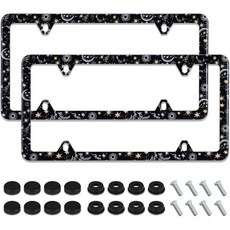 얇은 빨간 선 번호판 프레임 소방관 홀더 복고풍 스테인리스 스틸 자동차 부품 장식 나사 포함 남녀용 4홀 1개, galaxy Moon and Stars, 2 Pack