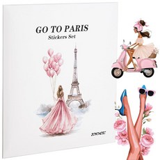 JOYCHOIC 파리 저널링 스티커 세트 18장 PET 정크 저널 스티커 핑크 프렌치 테마 스크랩북 용품 투명 수채화 소재 사람들 여성 예술 공예, JOYCHOIC 파리 저널링 스티커 세트, 18장 PE