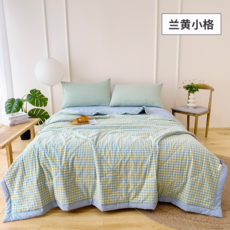 全棉色織水洗夏被，透氣舒適夏季薄款，純棉夏涼被, 蘭黃小格, 150*200