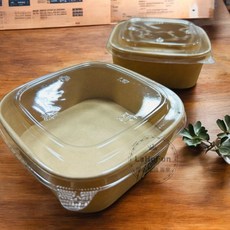 LaHoFun 牛皮正方碗 500ml 含蓋50組 輕食盒 炸物盒 甜點盒 蛋糕盒 小菜盒 牛皮外帶盒 打包盒, 1個, 【單買】130蓋  50入