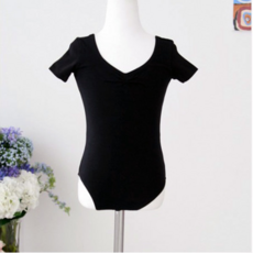 [유제이컴퍼니] 반팔 블랙 검정 레오타드 유아 아동 발레복 예쁜 발레