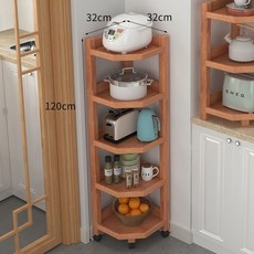 全實木三角置物架家用落地轉角收納架帶輪移動 角櫃 墻角櫃 傢用 邊角櫃 儲物櫃子 置物架 轉角置物架, 5層原木色, 1個