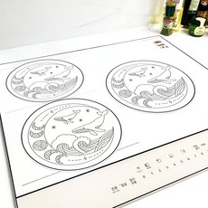 리빙엄마 화이트앤블랙 인덕션 보호매트, 고래, 3개