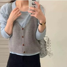 노나네 여성 루즈핏 뷔스티에 간절기 레이어드 끈조끼