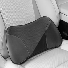 차량용 목쿠션 허리쿠션 프리미엄 스웨이드&가죽 혼용 원단 목 보호 쿠션 사계절 공용 통기성 타공 차량용 시트 등받이 쿠션, 1개, [럭셔리 블랙] 허리쿠션