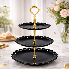 3단 디저트 플레이트 스탠드, 검은색, 1개