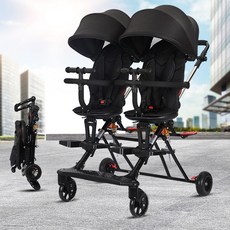 트윈 개모차 경량 접이식 휴대용 쌍둥이유모차 2인용 초경량 발판 외출용 절충형유모차 양방향, 성요 블랙 대형 페달