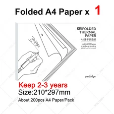 PeriPage 열 팩스 기계용 공식 열 A4 용지 숙제 비즈니스 문서 용지 건조 210mm 너비, 05 200 Folded C