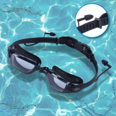 루바르 김서림방지 수영 귀마개 일체형 수경, 1개, 블랙