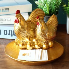 황금알 닭 수반 인테리어 소품 트레이 장식품 집들이 개업 선물, 골드