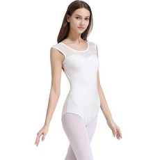 Limiles 발레 댄스용 성인용 캡 슬리브 체조 레오타드 (화이트 L), 화이트