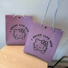 리유저블 방수 부직포 쇼핑백 큐티 KT 캣 부직포 쇼핑백, 25개, 연보라색 토란33*34*10CM