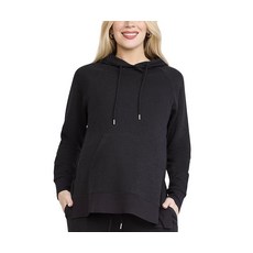 Motherhood Maternity 여성용 긴소매 플리스 튜닉 풀오버 임산부 후드 사이드 슬릿과 캥거루 포켓 포함 헤더 오트밀. L 159196 8556798602, 블랙