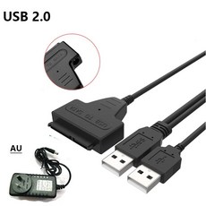 SATA USB 3 0 케이블 어댑터 2 5 5인치 SSD HDD 외장 하드 디스크 22Pin 12V 2A 전원, USB 2.0 AU 플러그