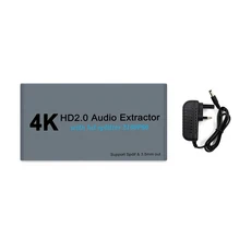 Wiistar HDMI 오디오 추출기 분배기 1입력 2출력 4K60Hz to 광 SPDIF + 3.5mm HDR 지원, 04 UK Plug