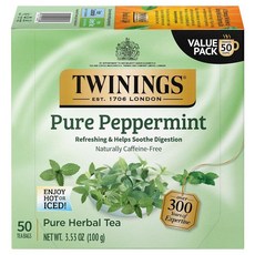 Twinings 순수 페퍼민트 차 카페인 프리 상쾌한 민트 허브 티백 개별 포장 50개 160116, Peppermint, 100g