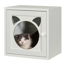 화이트 고양이 귀 모양 도어 수납장 도어 우드 고양이 집 침실/거실/사무실 다용도 수납장 아이디어 방진 협탁, 하얀색 나무 무늬
