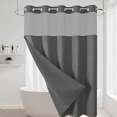 커튼링이 필요없는 방수 패브릭 2중 반투명 무지 욕실 샤워커튼, 1개, 다크 그레이