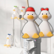 [소중한가족] 오리커플 위생적인 실리콘 칫솔걸이 칫솔꽂이 칫솔거치대, 1세트, 레드커플