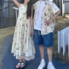 커플 시밀러룩 여행 웨딩촬영 긴팔 티셔츠 드레스 바캉스 반팔 휴양지 패밀리룩 원피스 하와이안