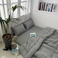이불아저씨 포시즌 요매트(+솜포함) 요이불세트 요+차렵이불+베개커버, 체크 그레이
